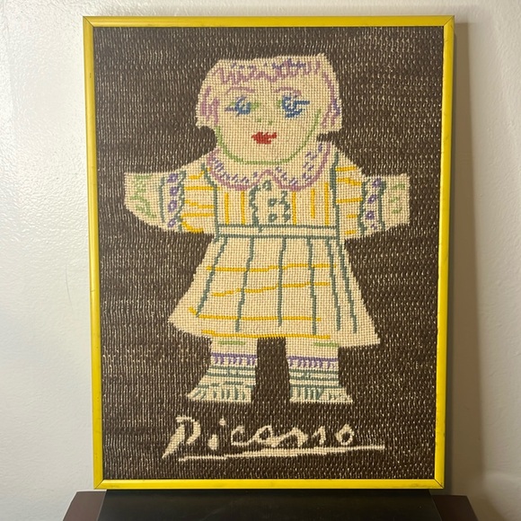 Extremely Rare Vintage Pablo Picasso Une Poupee Decoupee Framed Needlepoint Art - Picture 7 of 7